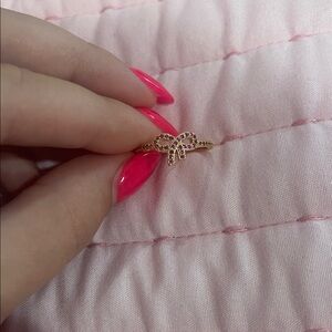 Gold Bow Ring with Pink Accents